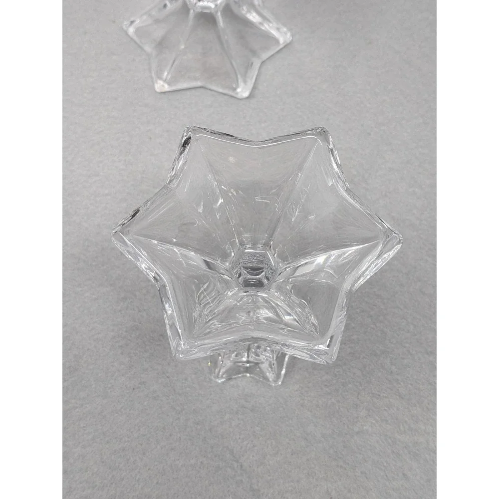 Set of 2 Vintage Clear Glass Candlestick Candle Holders Star Shaped Base 4